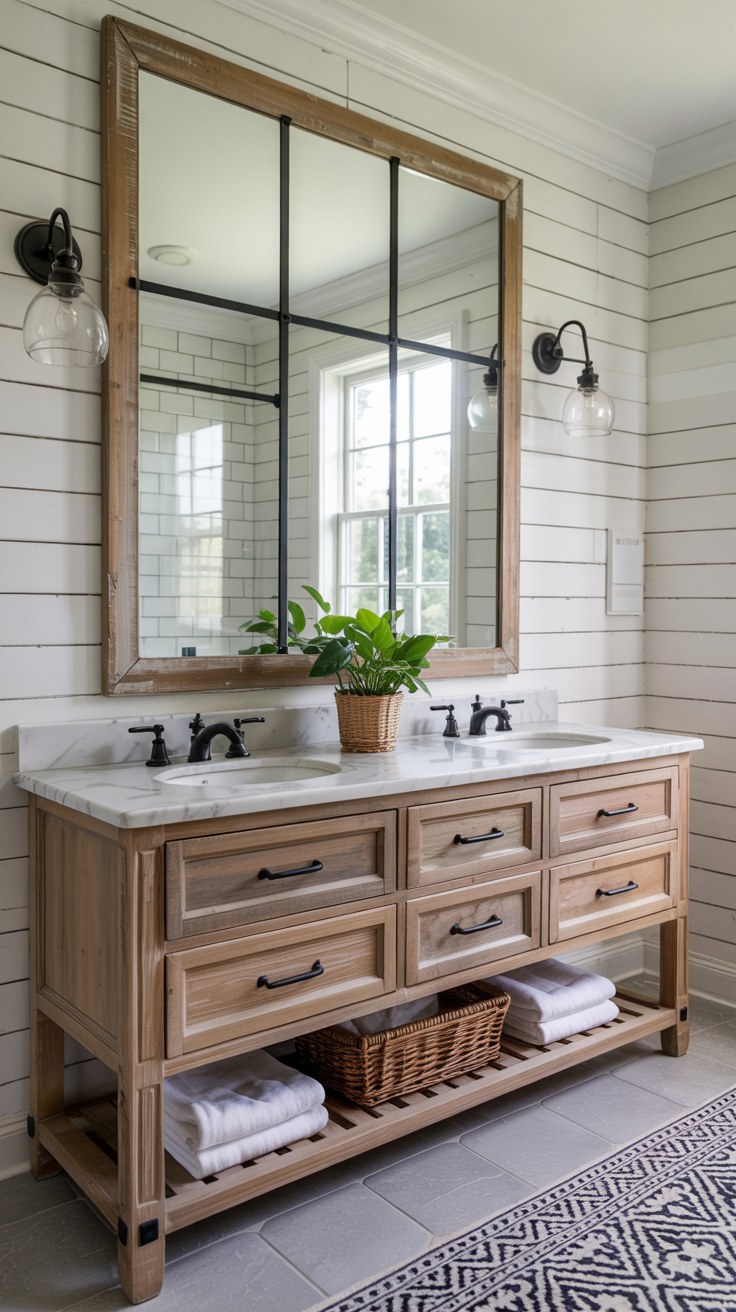 Modern Farmhouse Bathroom Ideas with Rustic Wood Vanity Design
