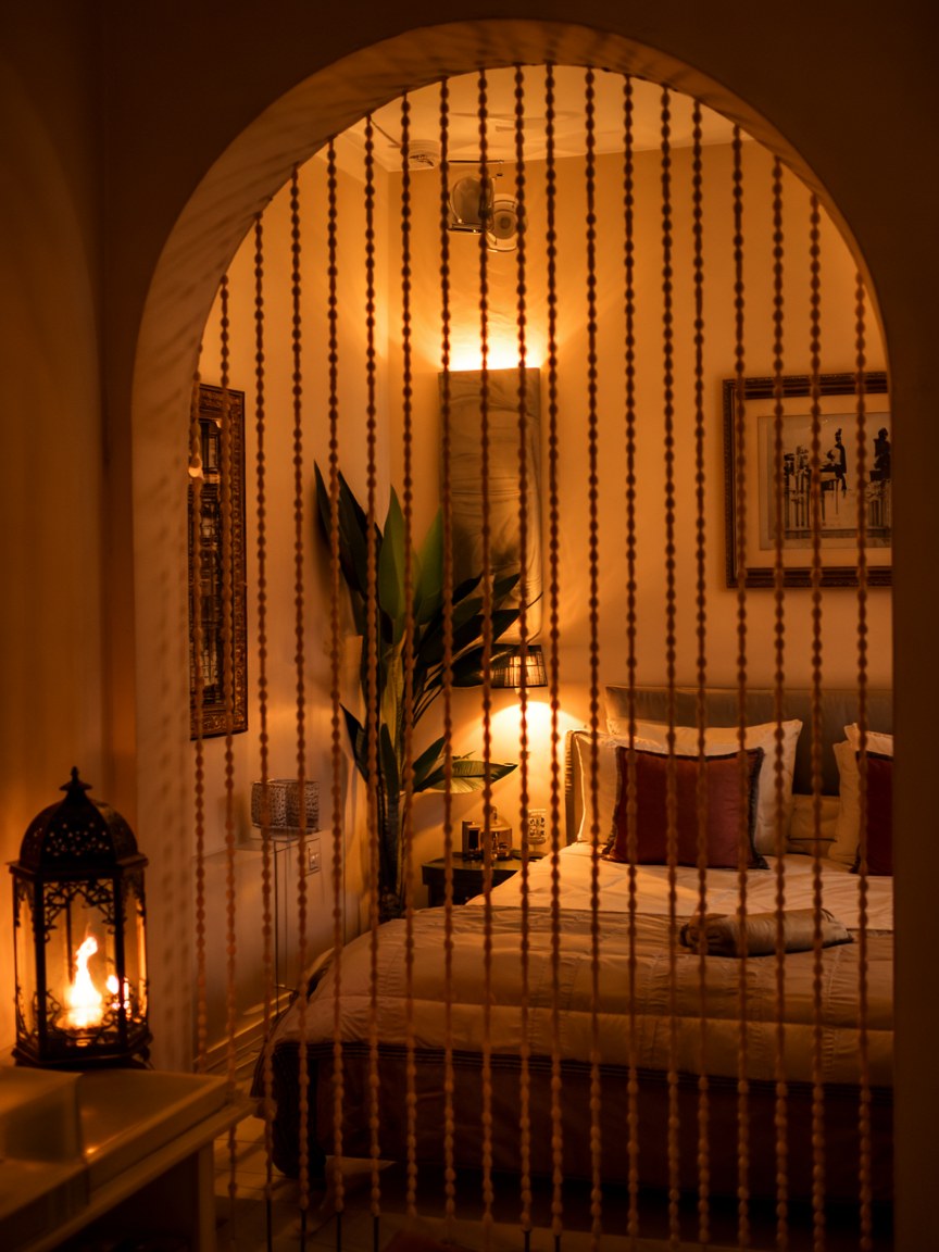 Vintage Bedroom Charm: Beaded Curtain Decor for Cozy Spaces