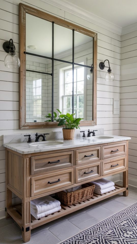 Modern Farmhouse Bathroom Ideas with Rustic Wood Vanity Design