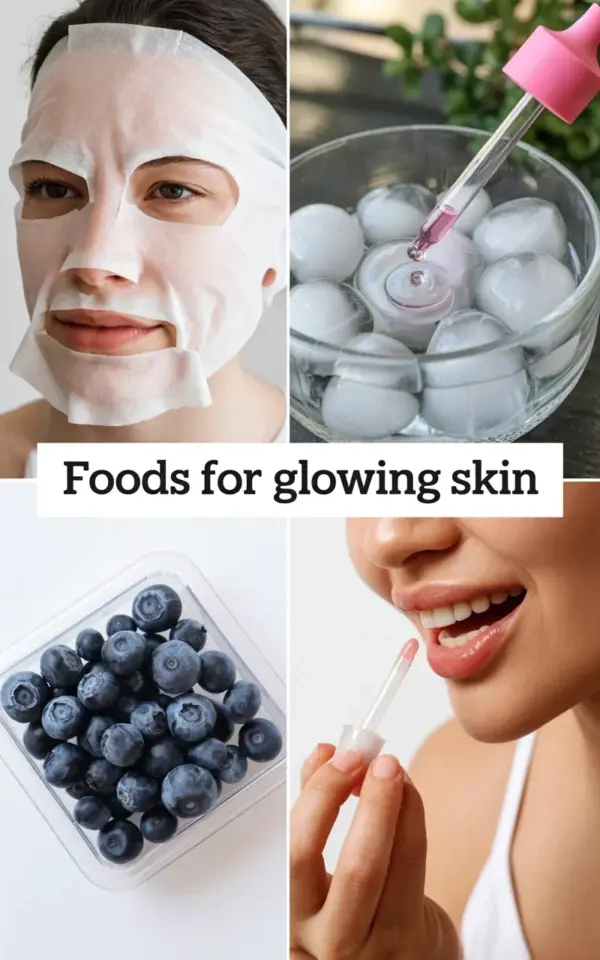 Korean skincare routine for glowing skin before and after | sheet mask, ice cubes, blueberries