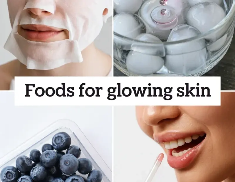 Korean skincare routine for glowing skin before and after | sheet mask, ice cubes, blueberries